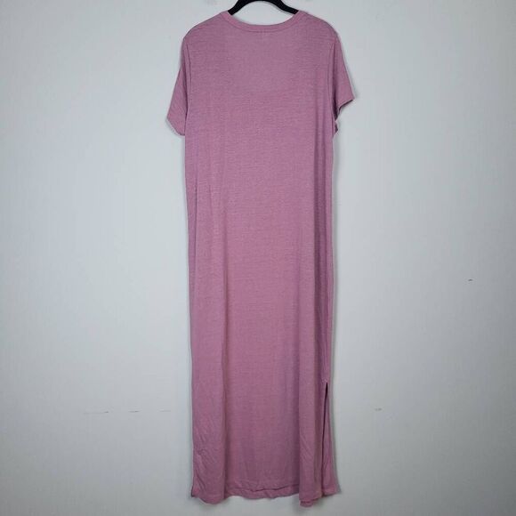 Old Navy Womens Linen Maxi Shirt Dress Sz Large Pink Short Sleeve Beachy Travel - Picture 2 of 8